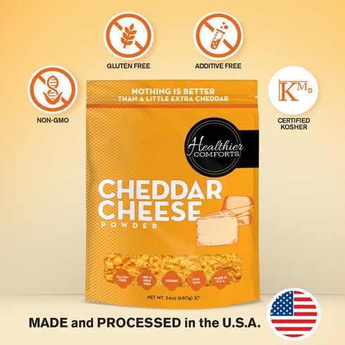 (1.5 lb) (24 oz) Healthier Comforts Cheddar Cheese Powder | Premium Yellow Cheddar | Batch Tested Gluten Free, Kosher