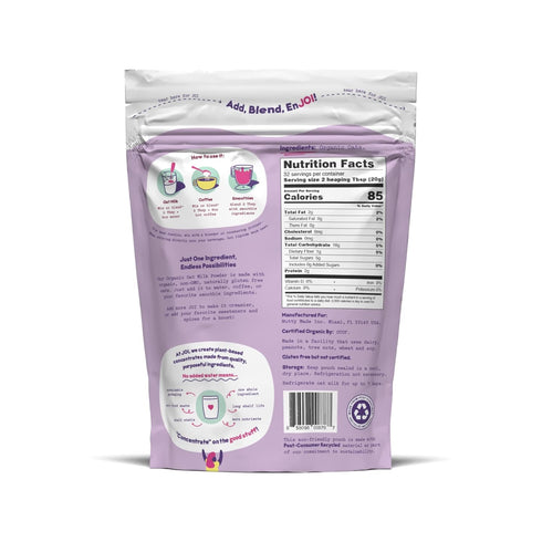 8 Instant Organic Oat Milk Powder Pouch by JOI - Makes Quarts - Vegan, Kosher, Shelf-Stable, and Gluten-Free - Use