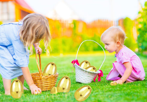 Chochkees 6 Inch 12 Pack 6" Inch (12-Pack) Jumbo Golden Easter Eggs Metallic Gold, Goodie Basket Prize, Eggs