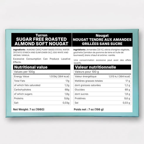 18 (7 oz) Andy Anand Sugar-Free Roasted Almond Soft Nougat Brittle pcs Bite Size - Italian Torrone-Style Candy