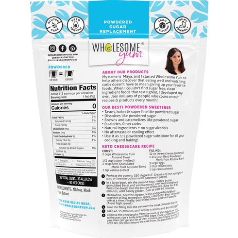 (12 oz) Wholesome Yum Besti Natural Powdered Sugar Substitute - Keto Confectioners Monk Fruit Sweetener Blend