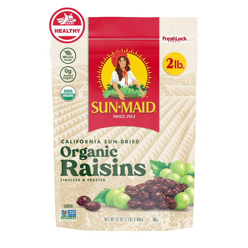 32 oz Sun-Maid Organic California Sun-Dried Raisins - Resealable Bag - Organic Dried Fruit Snack for Lunches, Snacks