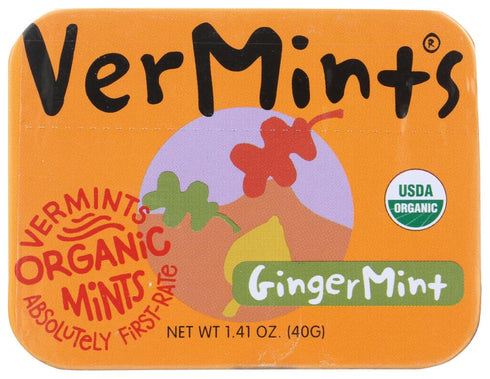 VerMints Organic GingerMint Breath Mints, 1.41oz Tins, Pack of 6, Non-GMO, Vegan