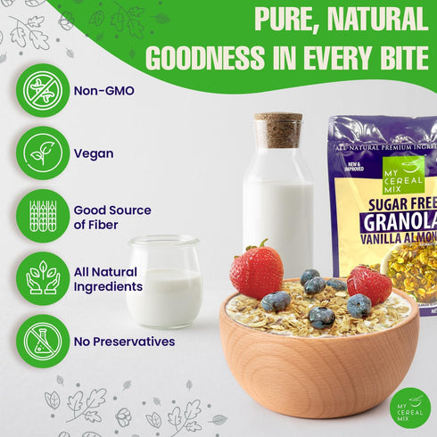 MyCerealMix Sugar Free Granola - Cinnamon Pecan, Gluten Free, Soy Free, All Natural Ingredients, Vegan