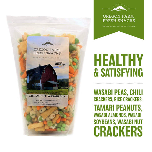 (14 oz) Oregon Farm Fresh Snacks Wasabi Peas & Rice Crackers Mix - Locally Sourced and Freshly Made Asian Snacks