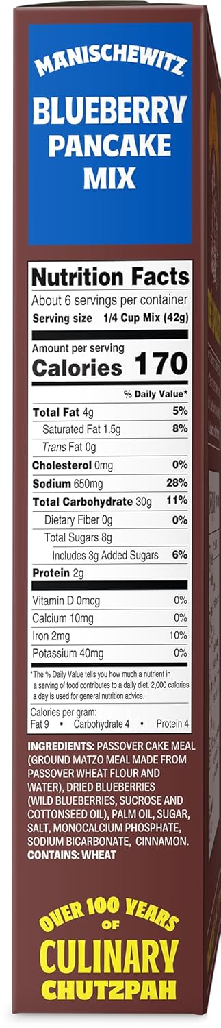 9oz (2 Pack) Manischewitz Real Blueberry Pancake Mix, Dairy Free, with Real Blueberries Kosher (including Passover)