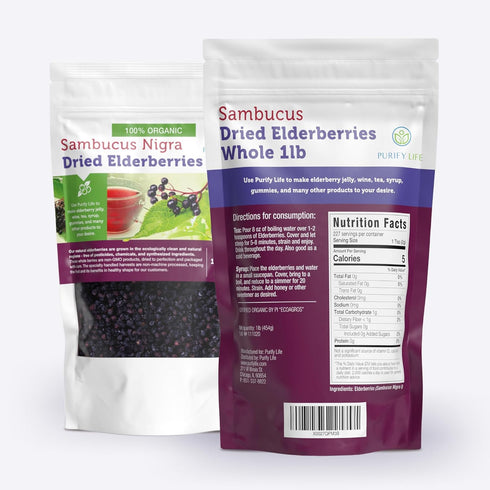 100% 1lb Immune Gummies, 1 Certified USDA - Organic Dried Elderberries - Bulk - Non-Irradiated, Non-Gmo, Whole Black
