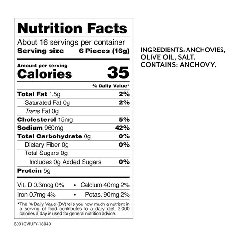 Packed 14 OZ (Pack 2) Roland Foods Flat Anchovy Fillets in Olive Oil, Wild Caught from Morocco, Can