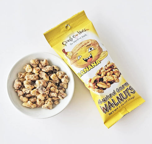 3 1.25 Oz, 6-Pack Crazy Go Nuts Walnuts Banana - Glazed Walnuts, Healthy Snacks, Vegan, Gluten Free, Superfood-Natural