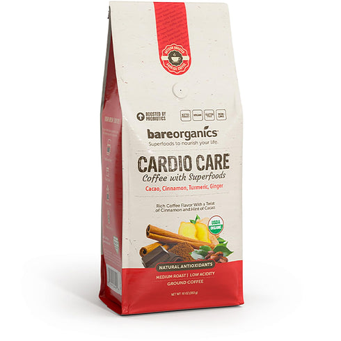 10 oz Cardio Care Organic Ground Bagged Coffee Probiotic Coffee with Cacao, Ginger, Turmeric & Cinnamon Healthy