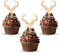 Wooden Deer Cupcake Toppers, Antler Cake Picks, Rustic Country Party Decoration Supplies, 24 Counts