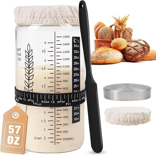 57oz Sourdough Starter Jar Kit, Extra Large Capacity Sourdough Jar, Wide Mouth
