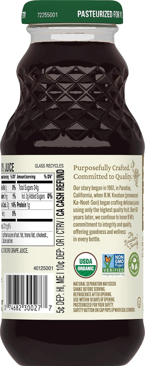 8 oz (12 Pack) R.W. Knudsen Organic Just Concord Grape Juice, fl