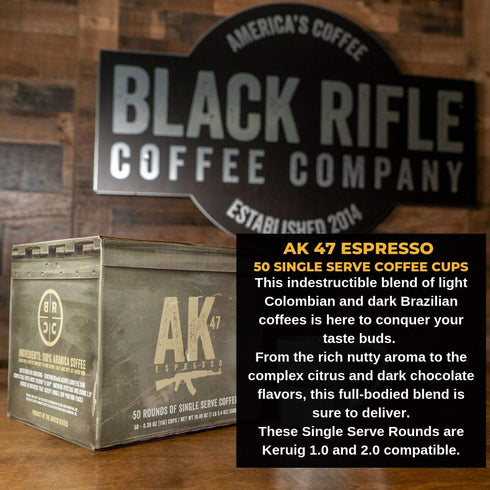 50 Count, 1.0 2.0 Black Rifle Coffee Company AK Espresso, Medium Roast K Cups - Single Serve K Cups Coffee Pods - Kcup