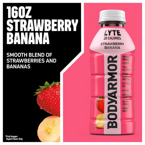 Potassium-Packed 16 Oz (Pack 12) BODYARMOR LYTE Sports Drink Low-Calorie Sports Beverage, Strawberry Banana, Coconut