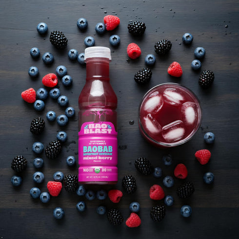 Immune 6 Pack, 12 oz BaoBlast Mixed Berry Baobab Drink Organic Baobab Juice with Apple, Blackberry & Raspberry, Low