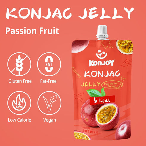 12 (5 KONJOY Konjac Jelly Passion Fruit Flavor, Squeeze Pouches Drinkable Jelly Snack Low Calorie kcal), Fat-Free