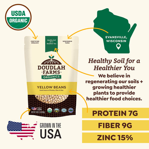 1 lb Organic Yellow Canary Beans - Non-GMO, USDA Organic, Tested Clean Certified, Vegan - Rich in Fiber & Protein