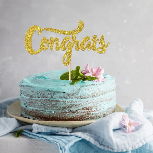 Gold Glitter Congrats Cake Topper for Graduation Party Decorations, Class of 2025, College Grad, Congratulations