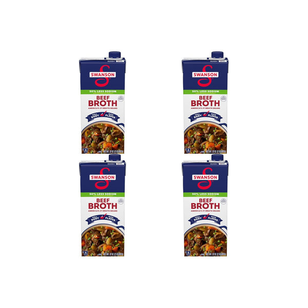 Swanson Lower Sodium Beef Broth, 32 oz Carton (Pack of 4)