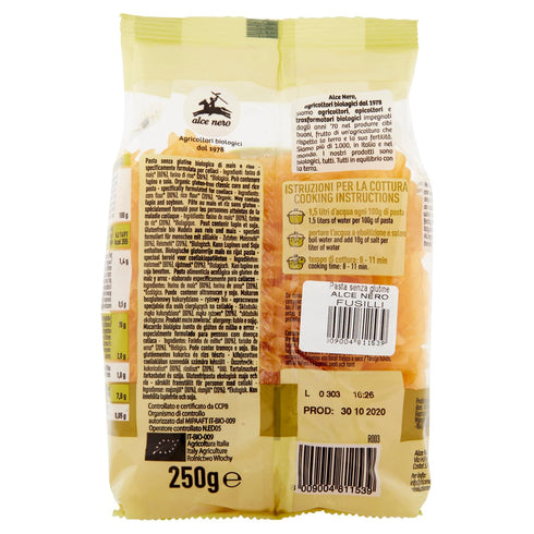Alce Nero 8.8 oz (250 Gluten Free Organic Fusilli Pasta, g)