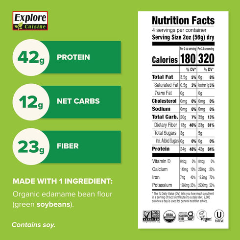 8 oz 4 Explore Cuisine Organic Edamame Spaghetti - - Easy-to-Make Pasta - High in Plant-Based Protein - Non-GMO, Gluten