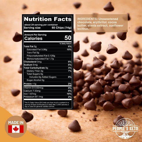 12 oz. 60% (1 Pack) Sugar Free Large Chocolate Chips, Stevia Sweetened, Value Size, Non-GMO, Vegan, Keto, Low Carb