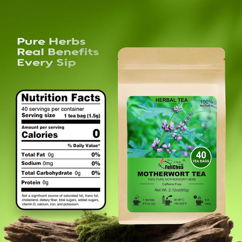 40 FullChea - Motherwort Tea, Teabags - Premium Dried Motherwort Herb - Non-GMO - Caffeine-Free - Your Ideal Tea Break