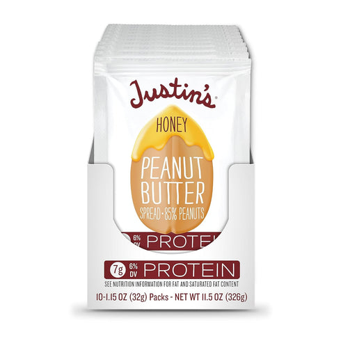 Justin's Honey Peanut Butter Squeeze Packs, Gluten-Free, Non-GMO, Pack of 10 (1.15oz each)