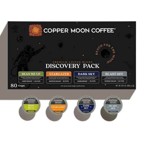 Pack, 80 Count Copper Moon Single Serve Coffee Pods for Keurig K-Cup Brewers, Light, Medium & Dark Roast, Discovery
