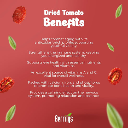 7oz Berrilys Organic Sun-Dried Tomatoes, Salted, No Sulfur, No preservatives, Kosher, Raw, Non-GMO, Requires