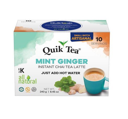 QuikTea Mint Ginger Chai Tea Latte, 10 Count, Bold Mint Ginger Flavor, Naturally Caffeine-Light