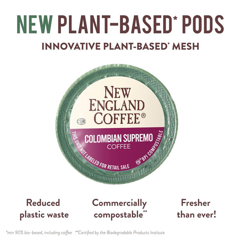 32ct (Pack 1) New England Coffee Colombian Supremo Medium Roast Single Serve Pods, Box