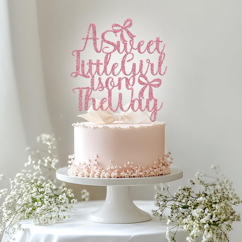 Mis Quince A Sweet Little Girl is on The Way Cake Topper, Pink Bow Baby Shower Cake Decorations, Welcome Baby Girl, Bow