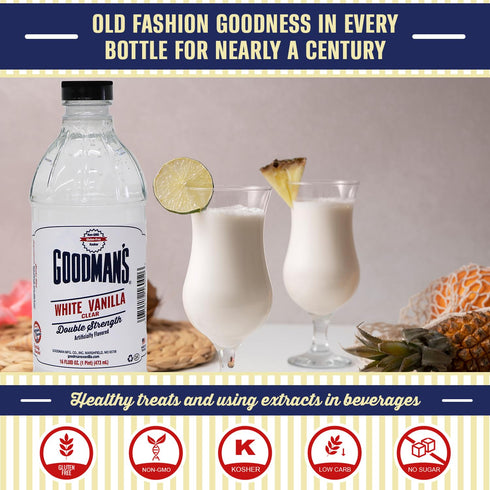 Goodman's White Vanilla Clear Double Strength Artificial Flavor, Gluten-Free, Non-GMO, Ideal for Baking and Cooking