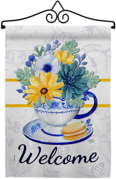 Breeze Decor Floral Afternoon Tea Bouquet Garden Flag Set Wall Hanger Spring Sunflower Tulip