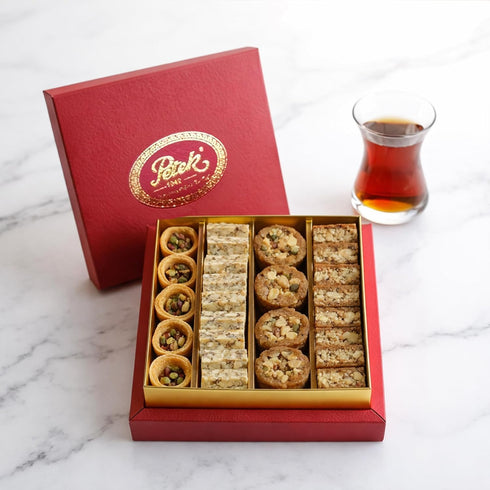 Petek Baklava Sweets Box with Walnut and Pistachio Turkish Kadayif Dessert Gift