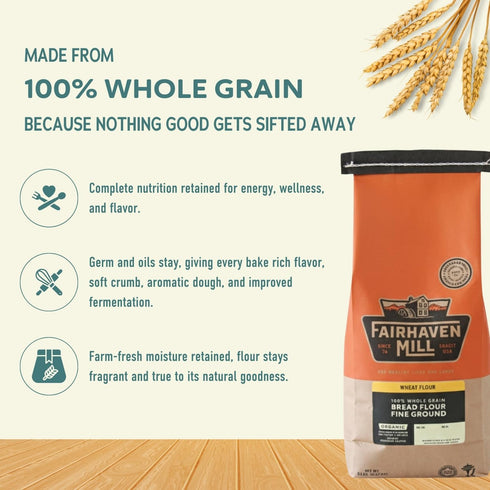 100% 5 lbs Fairhaven Mill Fine Ground Whole Wheat Bread Flour - USDA Organic Certified and Whole Grain - Superior