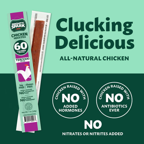 6g 12 Count Mighty Spark Chicken Snack Sticks - Teriyaki - of Protein, No Antibiotics, No Hormones, Gluten Free, Soy