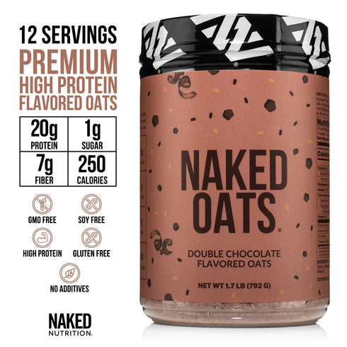 20g 12 Naked Oats - Double Chocolate Overnight Oats, Grass-Fed Protein, Gluten-Free Oatmeal Instant Breakfast or Shake