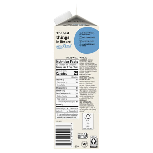 SO DELICIOUS 32 OZ Dairy Free Coconut Milk Creamer, French Vanilla, Vegan, Organic, Non-GMO, Creamy Plant Based Coffee