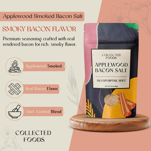4oz Collected Foods Premium Applewood Smoked Bacon Salt Seasoning All-Natural, Gluten-Free, Non-GMO | Flavored Salt