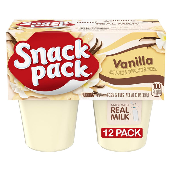 Snack Pack Vanilla Flavored Pudding Cups, 3.25 oz., 4-Count (Pack of 12)