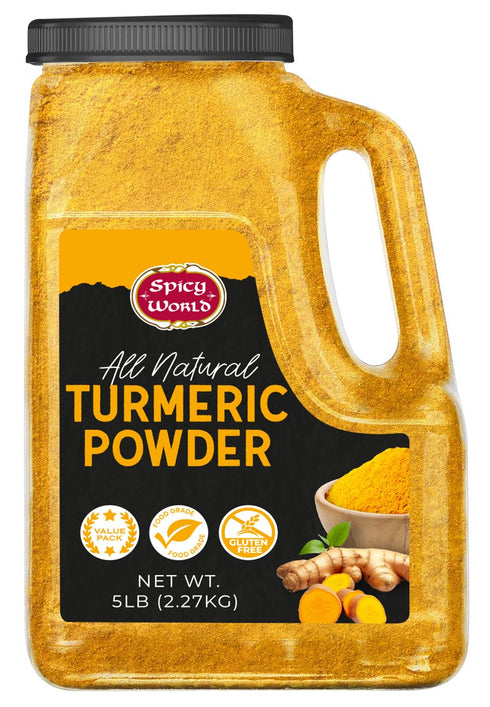 Spicy World Turmeric Powder 5 LB Jar Gluten Free, Bulk Turmeric with Curcumin, Ground