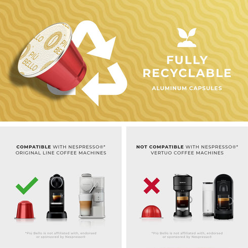 Pack (6-Flavor Multipack, 60 Count) Piu Bello Espresso Coffee Pods for Nespresso Original Machines Variety Light Roast