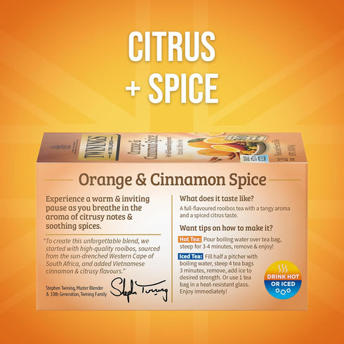 20 Count (Pack 1), 20 Twinings Orange & Cinnamon Spice Herbal Tea Individually Wrapped Bags, of Naturally