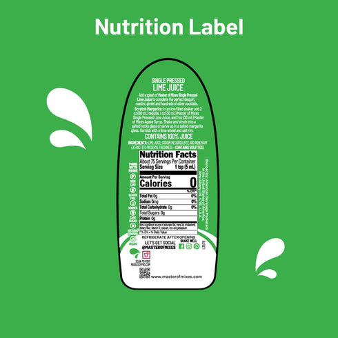 375 ML (12.7 Oz) Master of Mixes Cocktail Essentials Single Pressed Lime Juice, Bottle Fl