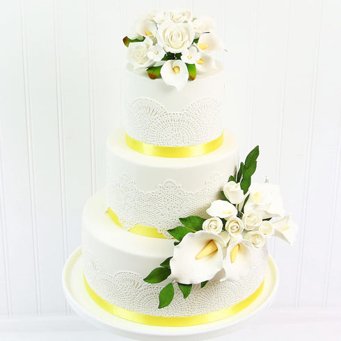 Global Sugar Art Calla Lily and Peace Rose Sugar Flower Bouquet, White Wedding Cake Topper by Chef Alan Tetreault