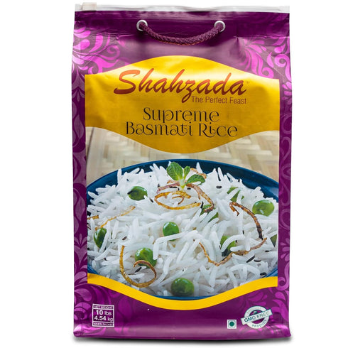 Shahzada Supreme Basmati Rice 10 Lbs Extra Long Grain, Non-Sticky, Non GMO,