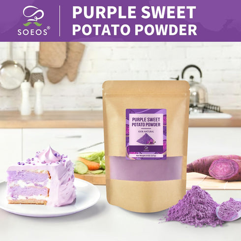 8oz (227g) 100% Soeos Purple Sweet Potato Powder, - Natural, Vibrant for Smoothies, Baking & Cooking, Resealable Bag